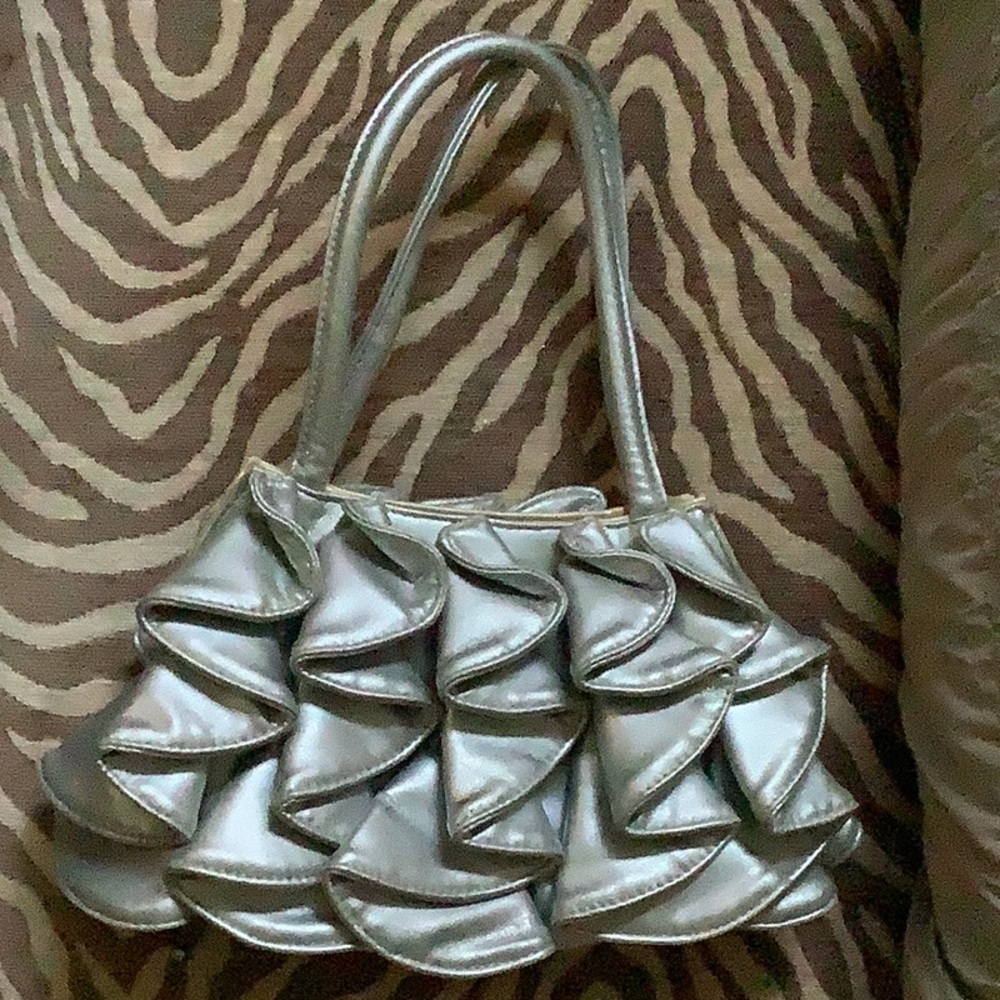 Sondra Roberts handbag Silver ruffle